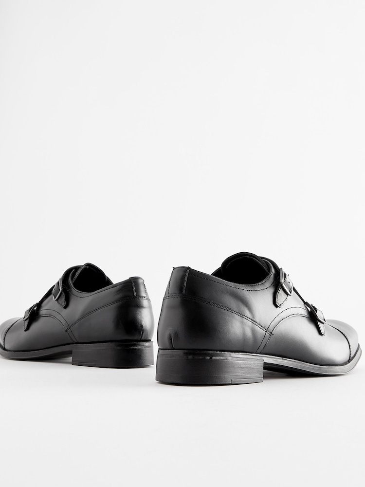 Black Leather Double Monk Shoes - Image 4 of 6