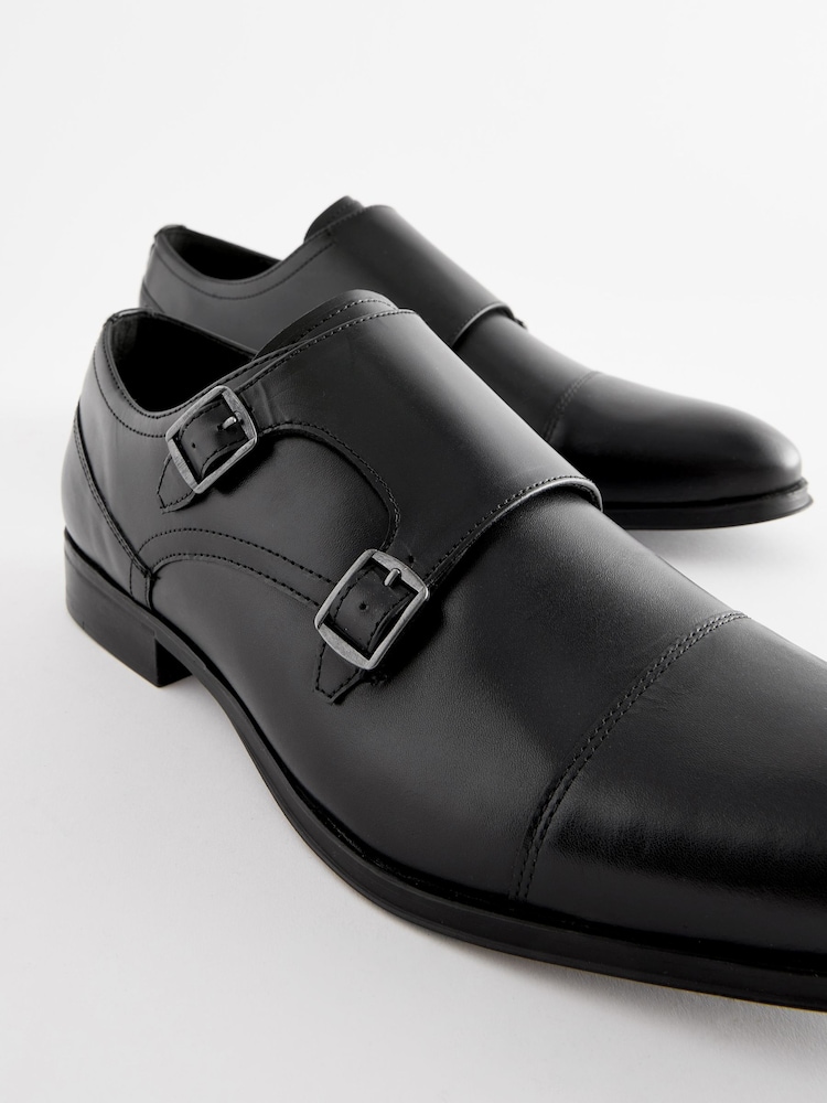 Black Leather Double Monk Shoes - Image 5 of 6