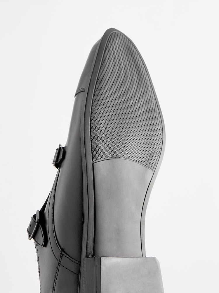 Black Leather Double Monk Shoes - Image 6 of 6