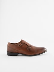 Tan Brown Leather Double Monk Shoes - Image 3 of 7