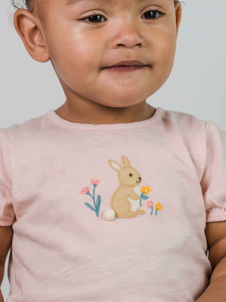 Purebaby Pink Bunny Puffed Sleeve T-Shirt - Image 1 of 6