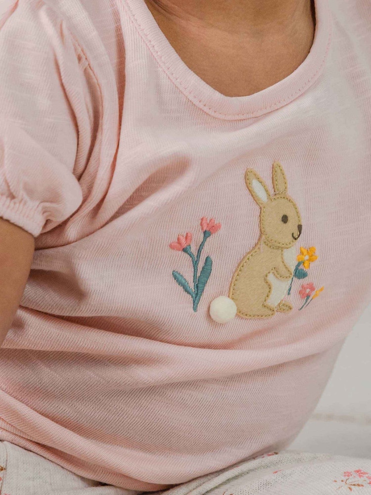 Purebaby Pink Bunny Puffed Sleeve T-Shirt - Image 2 of 6