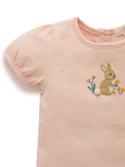 Purebaby Pink Bunny Puffed Sleeve T-Shirt - Image 4 of 6