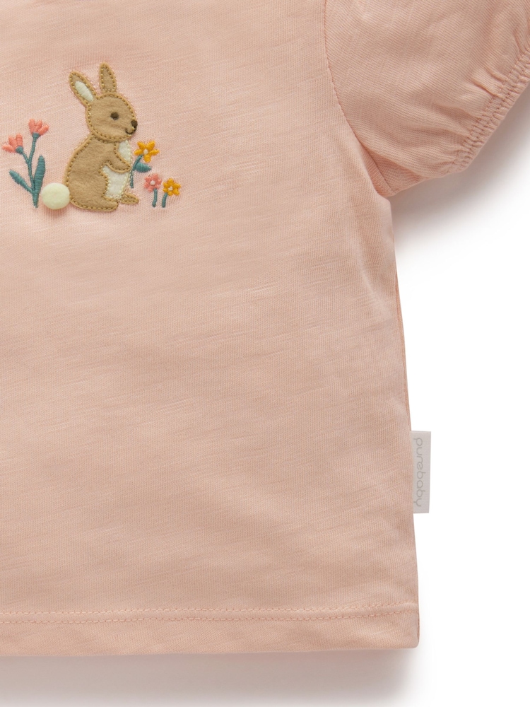Purebaby Pink Bunny Puffed Sleeve T-Shirt - Image 6 of 6