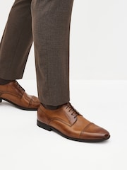 Tan Brown Standard Fit Leather Derby Toe Cap Shoes - Image 1 of 6
