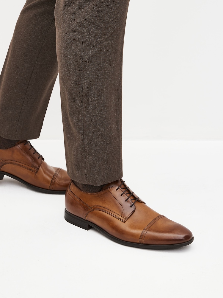 Tan Brown Standard Fit Leather Derby Toe Cap Shoes - Image 1 of 6