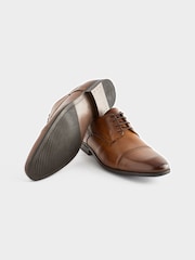 Tan Brown Standard Fit Leather Derby Toe Cap Shoes - Image 4 of 6