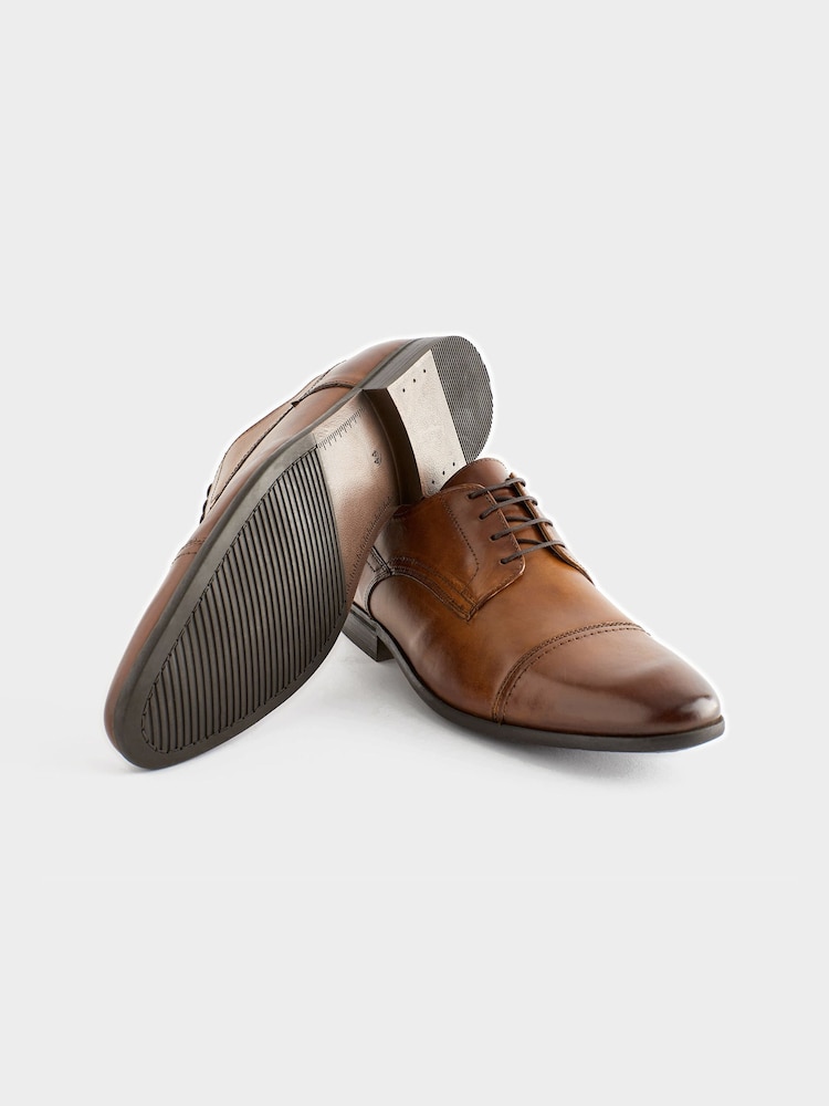 Tan Brown Standard Fit Leather Derby Toe Cap Shoes - Image 4 of 6