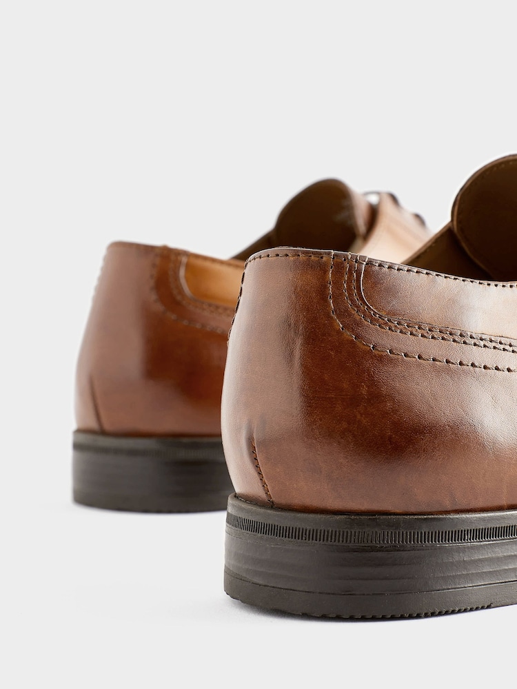 Tan Brown Standard Fit Leather Derby Toe Cap Shoes - Image 5 of 6