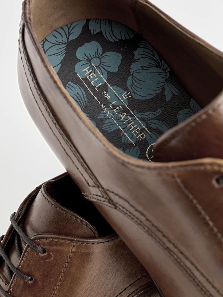 Tan Brown Standard Fit Leather Derby Toe Cap Shoes - Image 6 of 6