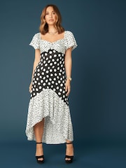 Myleene Klass Gepunktetes Midikleid, Schwarz - Bild 1 von 5