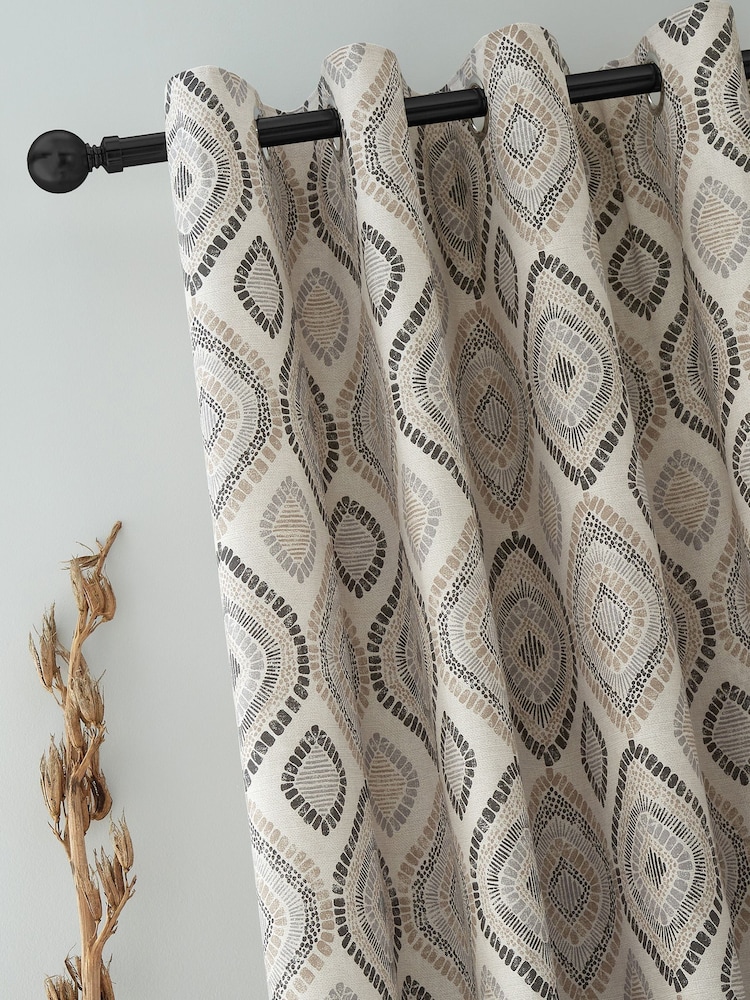 Pineapple Elephant Natural Ziri Eyelet 100% Cotton Curtains - Image 1 of 5