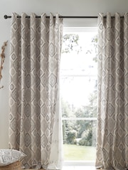 Pineapple Elephant Natural Ziri Eyelet 100% Cotton Curtains - Image 2 of 5