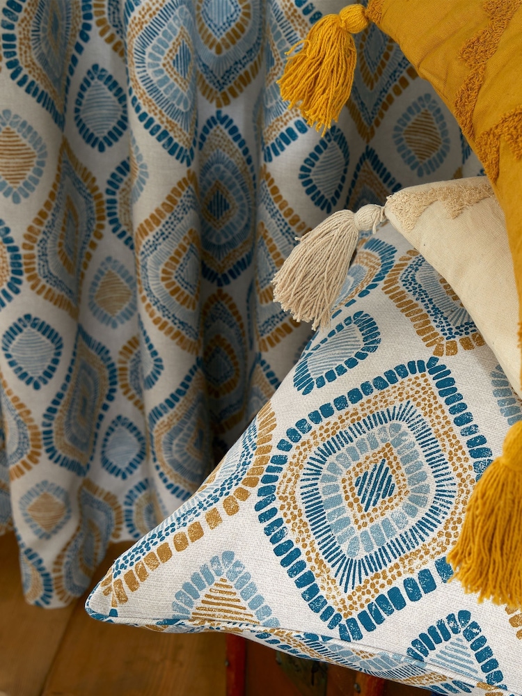 Pineapple Elephant Teal Blue 100% Cotton Ziri Cushion - Image 2 of 4