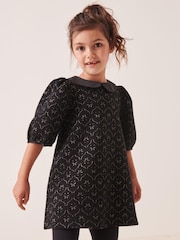 Black/Gold Collar Detail Jacquard Texture Jersey Dress (1.5-16yrs) - Image 1 of 7