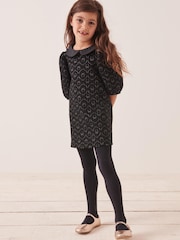 Black/Gold Collar Detail Jacquard Texture Jersey Dress (1.5-16yrs) - Image 2 of 7