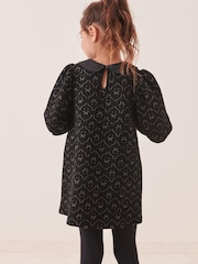 Black/Gold Collar Detail Jacquard Texture Jersey Dress (1.5-16yrs) - Image 3 of 7