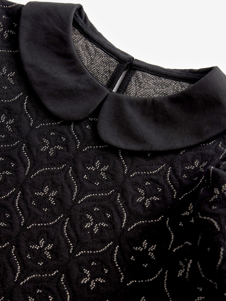 Black/Gold Collar Detail Jacquard Texture Jersey Dress (1.5-16yrs) - Image 7 of 7