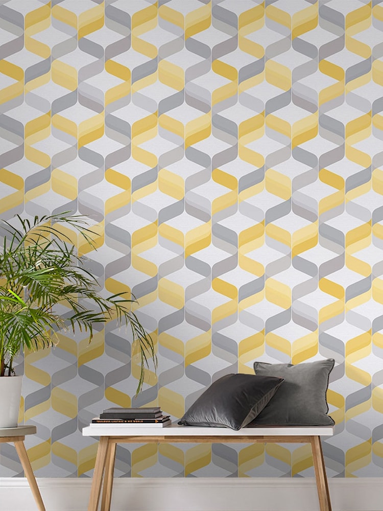 Graham & Brown Yellow Retro 10M Wallpaper - Image 1 of 3 Graham & Brown Yellow Retro 10M Wallpaper - Image 1 of 3