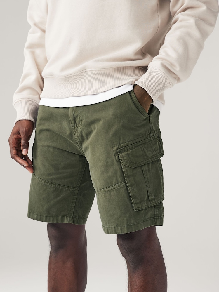 Khaki Green 100% Cotton Cargo Shorts - Image 1 of 5