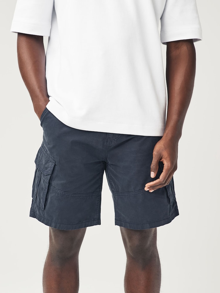 Navy Blue 100% Cotton Cargo Shorts - Image 1 of 7
