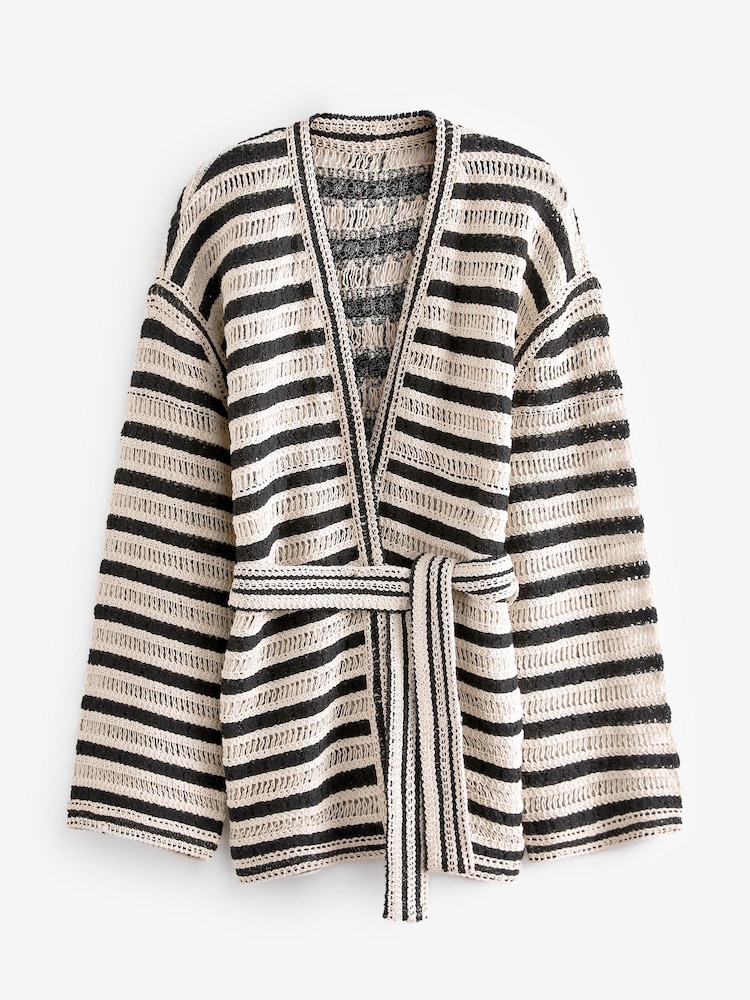 Monochrome Belted Crochet Kimono - Image 5 of 5 Monochrome Belted Crochet Kimono - Image 5 of 5