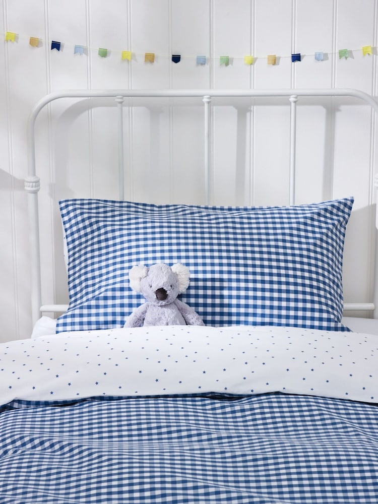 The White Company Blue Organic-Cotton Reversible Gingham Pillowcase - Image 1 of 2