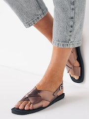 Pewter Grey Regular/Wide Fit Forever Comfort® Crossover Leather Sandals - Image 2 of 6