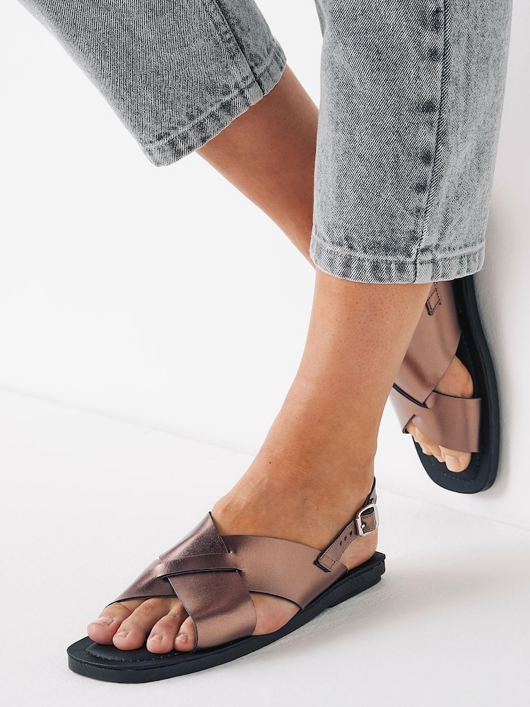 Pewter Grey Regular/Wide Fit Forever Comfort® Crossover Leather Sandals - Image 2 of 6