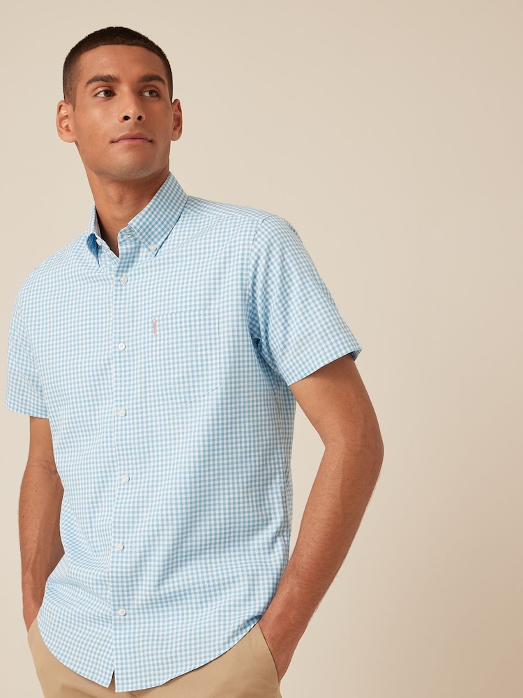 Bright Blue Gingham Regular Fit Short Sleeve Easy Iron Button Down Oxford Shirt - Image 1 of 7