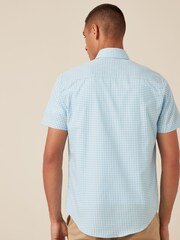 Bright Blue Gingham Regular Fit Short Sleeve Easy Iron Button Down Oxford Shirt - Image 3 of 7