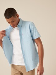 Bright Blue Gingham Regular Fit Short Sleeve Easy Iron Button Down Oxford Shirt - Image 4 of 7