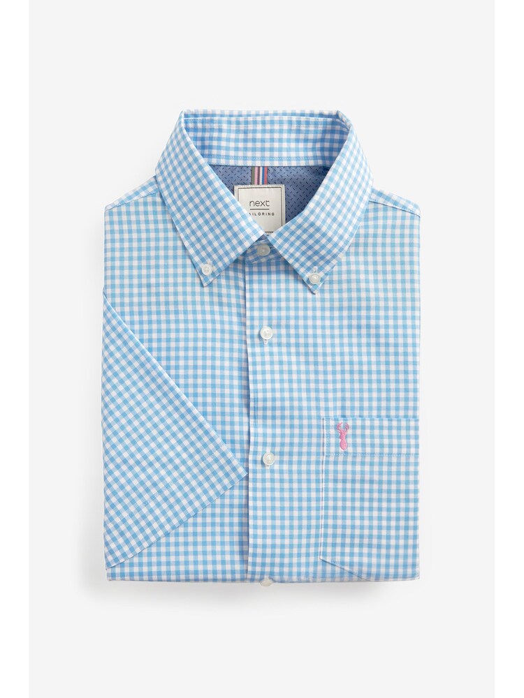 Bright Blue Gingham Regular Fit Short Sleeve Easy Iron Button Down Oxford Shirt - Image 5 of 7