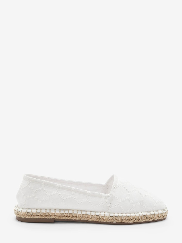 White Broderie Forever Comfort Square Toe Espadrille Slip On Shoes - Image 4 of 7
