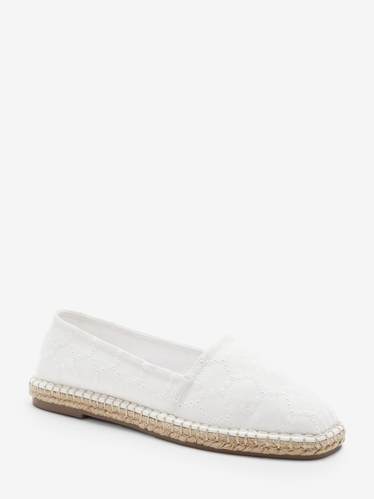 White Broderie Forever Comfort Square Toe Espadrille Slip On Shoes - Image 5 of 7