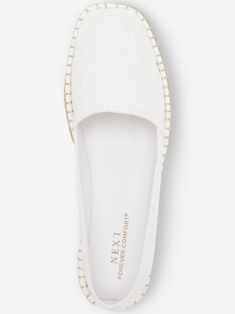 White Broderie Forever Comfort Square Toe Espadrille Slip On Shoes - Image 6 of 7