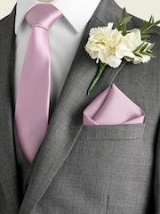 Pale Pink Slim Silk Tie And Pocket Square Set - Image 1 of 5