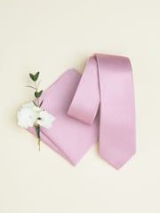 Pale Pink Slim Silk Tie And Pocket Square Set - Image 2 of 5