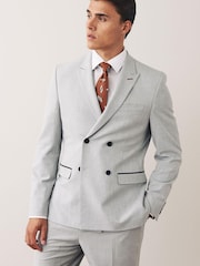 Light Grey Double Breasted Slim Fit Motion Flex Stretch Suit: Jacket - Image 1 of 12