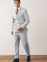 Light Grey Double Breasted Slim Fit Motion Flex Stretch Suit: Jacket - Image 2 of 12