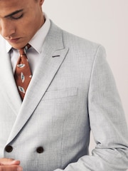 Light Grey Double Breasted Slim Fit Motion Flex Stretch Suit: Jacket - Image 5 of 12
