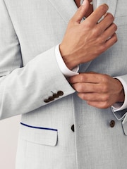 Light Grey Double Breasted Slim Fit Motion Flex Stretch Suit: Jacket - Image 6 of 12