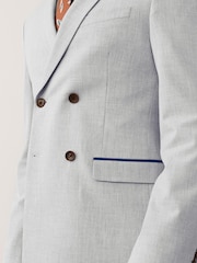 Light Grey Double Breasted Slim Fit Motion Flex Stretch Suit: Jacket - Image 7 of 12
