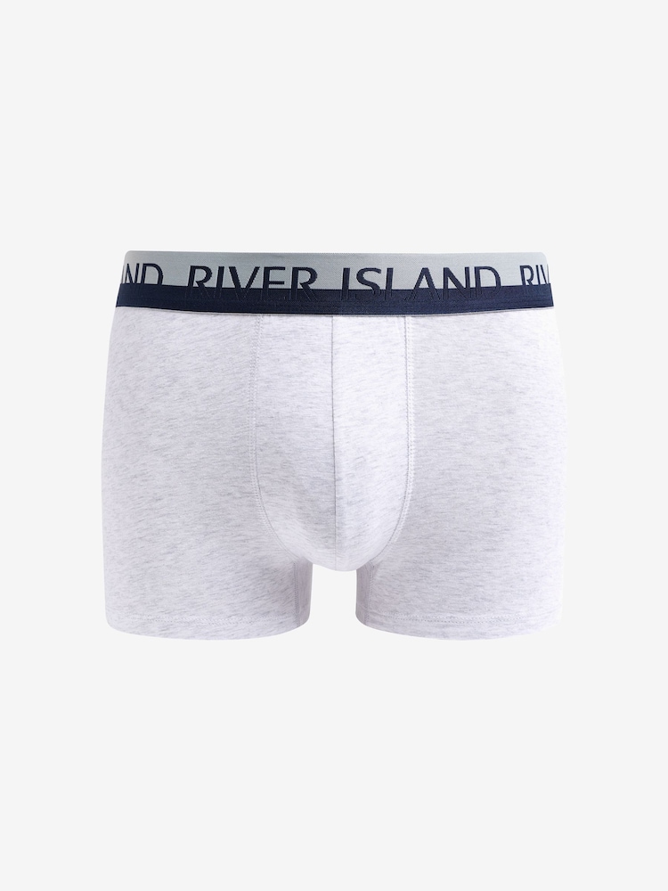 River Island Blue White Split 100% Cotton Trunks 4 Pack - Image 2 of 7 River Island Blue White Split 100% Cotton Trunks 4 Pack - Image 2 of 7