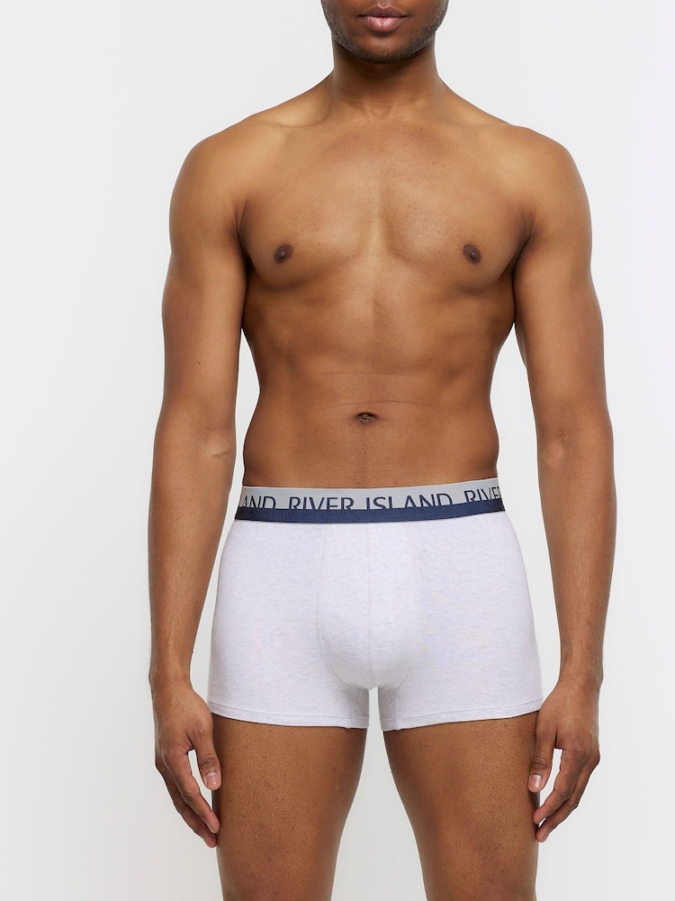 River Island Blue White Split 100% Cotton Trunks 4 Pack - Image 6 of 7