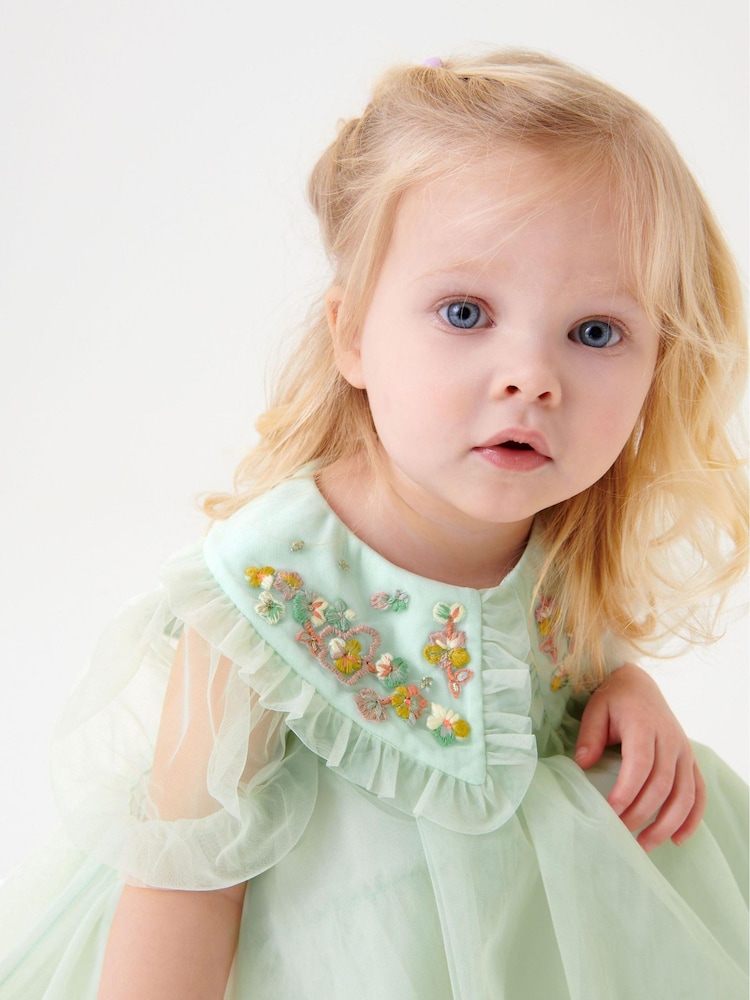 Mint Green Embellished Mesh Collar Dress (3mths-8yrs) - Image 2 of 7