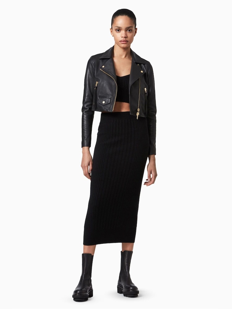 AllSaints Black Elora Biker Jacket - Image 2 of 7