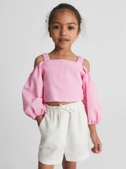 Reiss Pink Brielle Junior Off The Shoulder Crop Top - Image 1 of 6