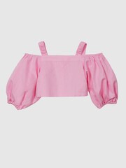 Reiss Pink Brielle Junior Off The Shoulder Crop Top - Image 2 of 6