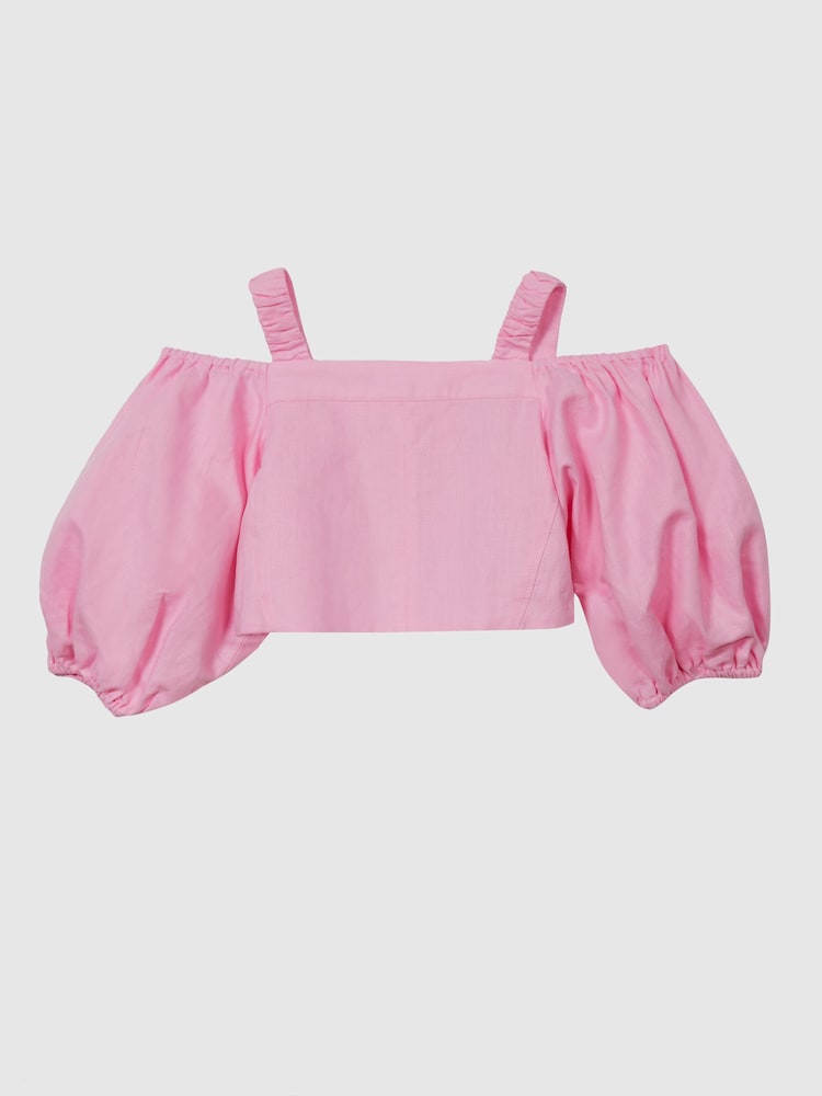 Reiss Pink Brielle Junior Off The Shoulder Crop Top - Image 2 of 6